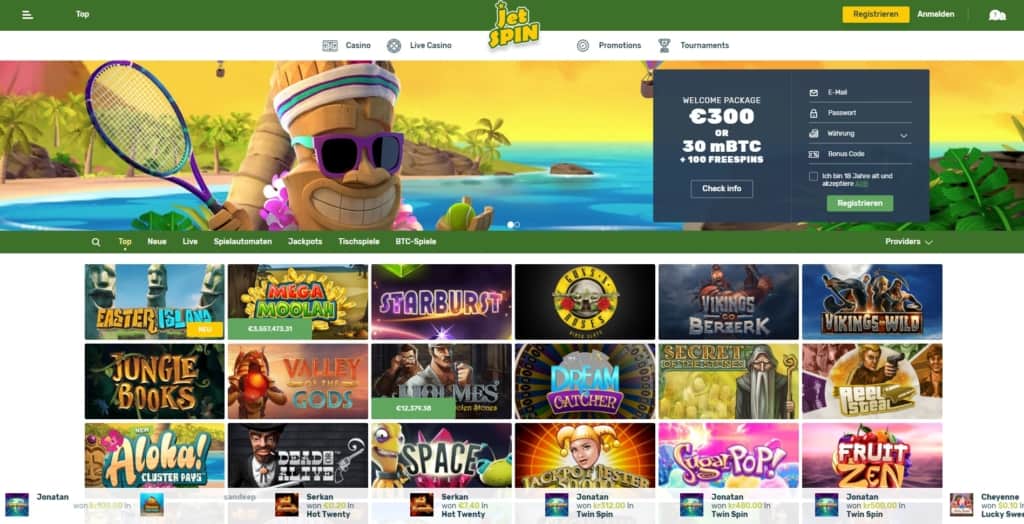 Jetspin Online Casino Startseite